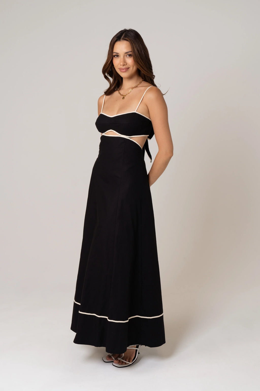 Melissa Linen Maxi Dress With Contrast Trims